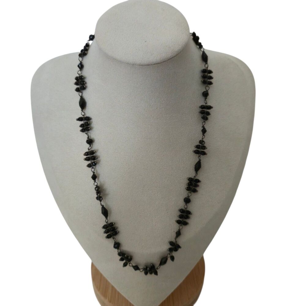 Lauren Conrad Black Beaded Cluster Necklace 15" with 2" Extender Goth Elegant